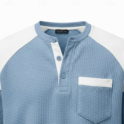 Waffle Knit Long Sleeve Henley Shirt