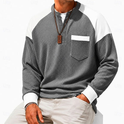 Waffle Knit Long Sleeve Henley Shirt