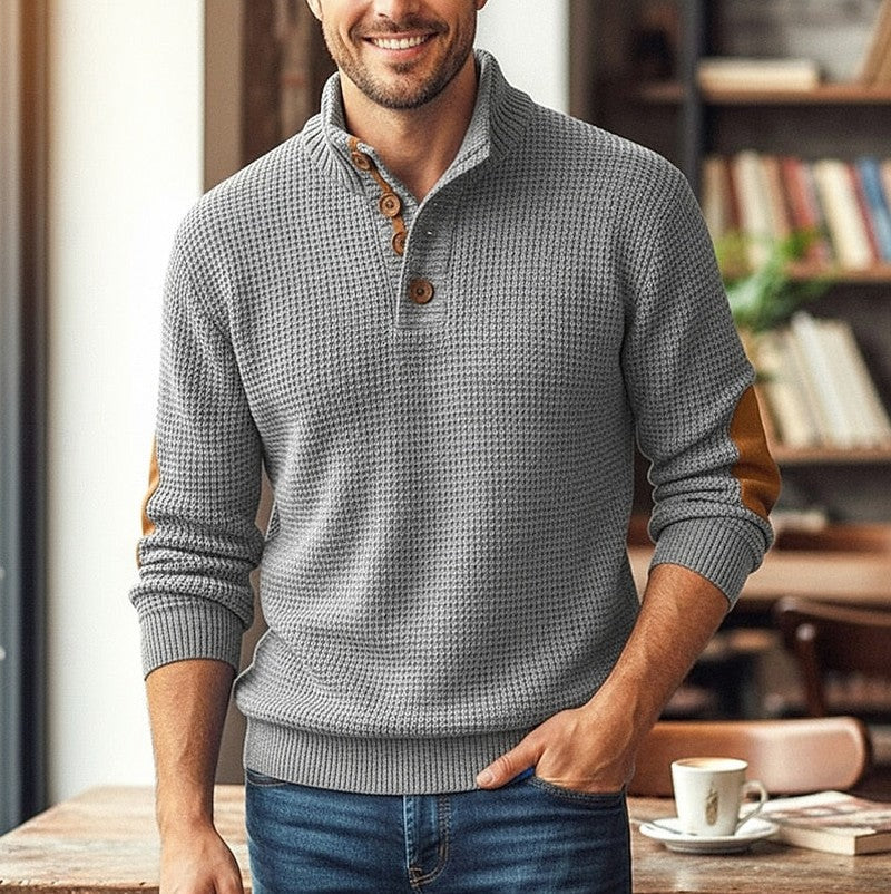 Waffle Knit Stand Collar Sweater