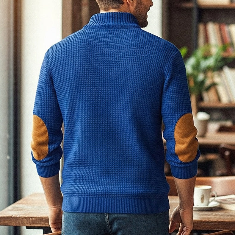 Waffle Knit Stand Collar Sweater