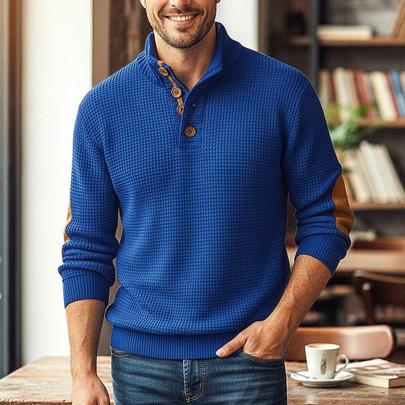 Waffle Knit Stand Collar Sweater
