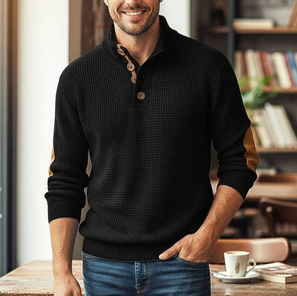 Waffle Knit Stand Collar Sweater