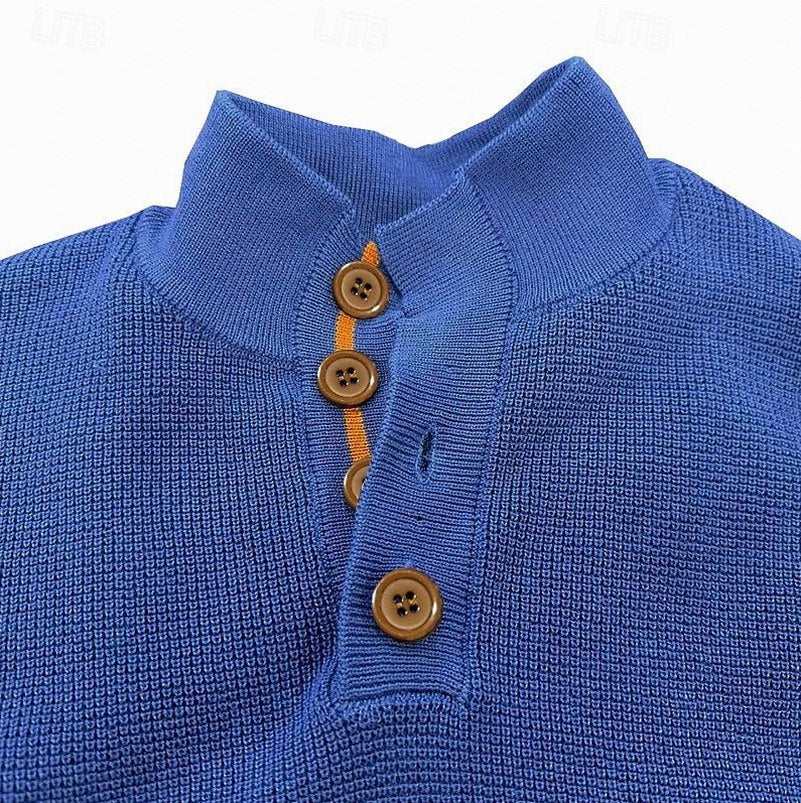 Waffle Knit Stand Collar Sweater